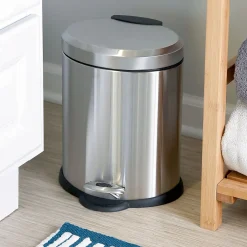 Stainless Steel Oval Step Trash Can with Lid, Silver, 1.32 Gallon (TRS-01448)<Honey-Can-Do New