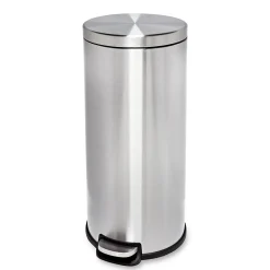 Steel Indoor Round Step Can Trash Can with Hinged Lid, 7.92 Gallon, Silver (TRS-09074)<Honey-Can-Do Best
