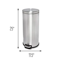 Steel Indoor Round Step Can Trash Can with Hinged Lid, 7.92 Gallon, Silver (TRS-09074)<Honey-Can-Do Best