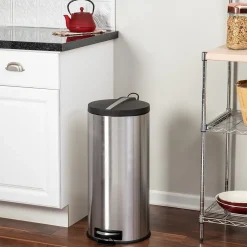 Steel Indoor Round Step Trash Can with Hinged Lid, 7.92 Gallon, Silver (TRS-09075)<Honey-Can-Do Best