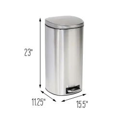Steel Indoor Step Trash Can with Hinged Lid, 7.92 Gallon, Silver (TRS-09330)<Honey-Can-Do