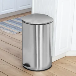 Steel Indoor Semi-Round Step Trash Can with Hinged Lid, 10.56 Gallon, Silver (TRS-09332)<Honey-Can-Do