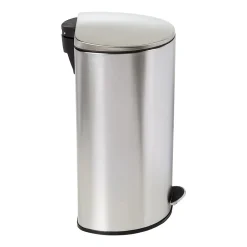 Steel Indoor Semi-Round Step Trash Can with Hinged Lid, 10.56 Gallon, Silver (TRS-09332)<Honey-Can-Do