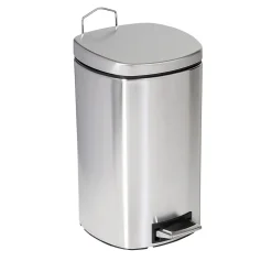 Steel Indoor Square Step Trash Can with Hinged Lid, 3.17 Gallon, Silver (TRS-09327)<Honey-Can-Do New