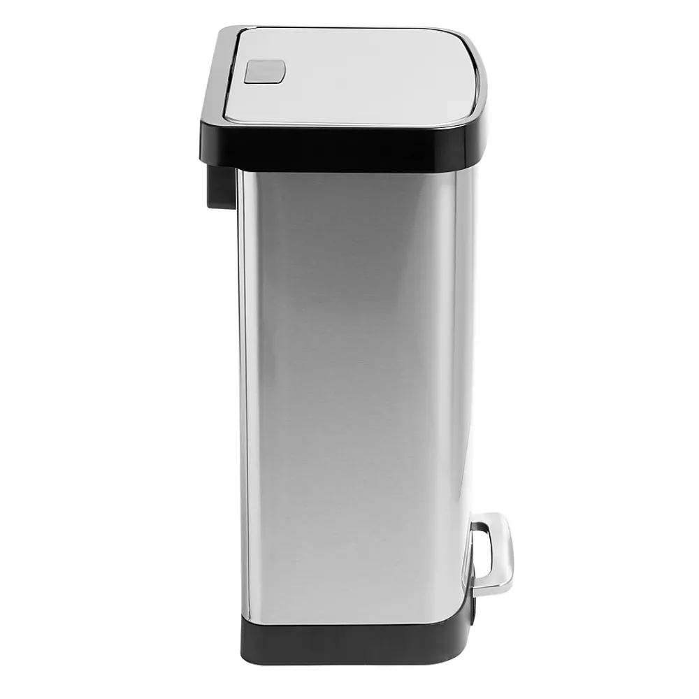 Steel Indoor Square Step Trash Can with Hinged Lid, 13.2 Gallon, Silver (TRS-08993)<Honey-Can-Do Online