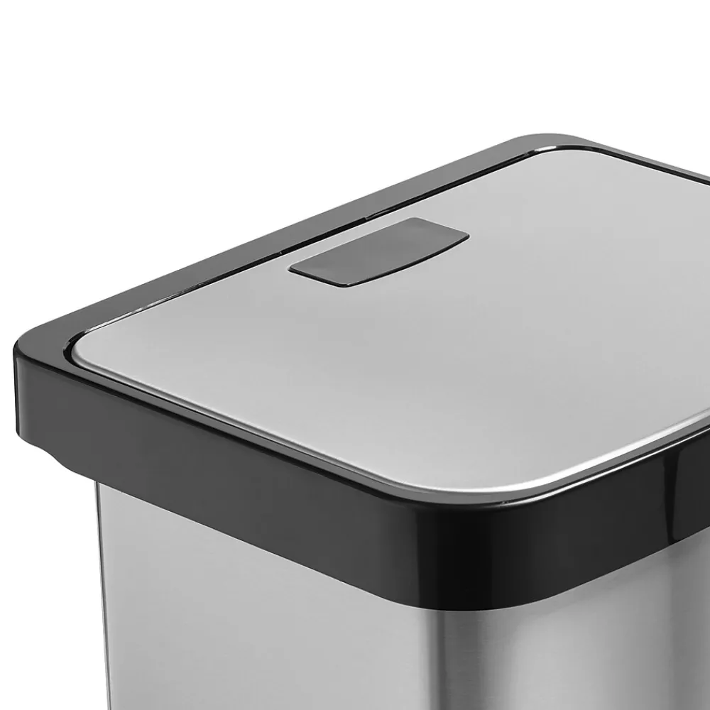 Steel Indoor Square Step Trash Can with Hinged Lid, 13.2 Gallon, Silver (TRS-08993)<Honey-Can-Do Online