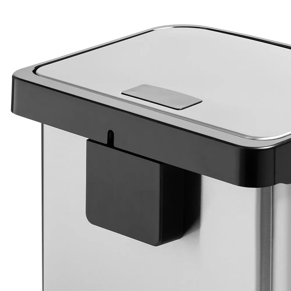 Steel Indoor Square Step Trash Can with Hinged Lid, 13.2 Gallon, Silver (TRS-08993)<Honey-Can-Do Online