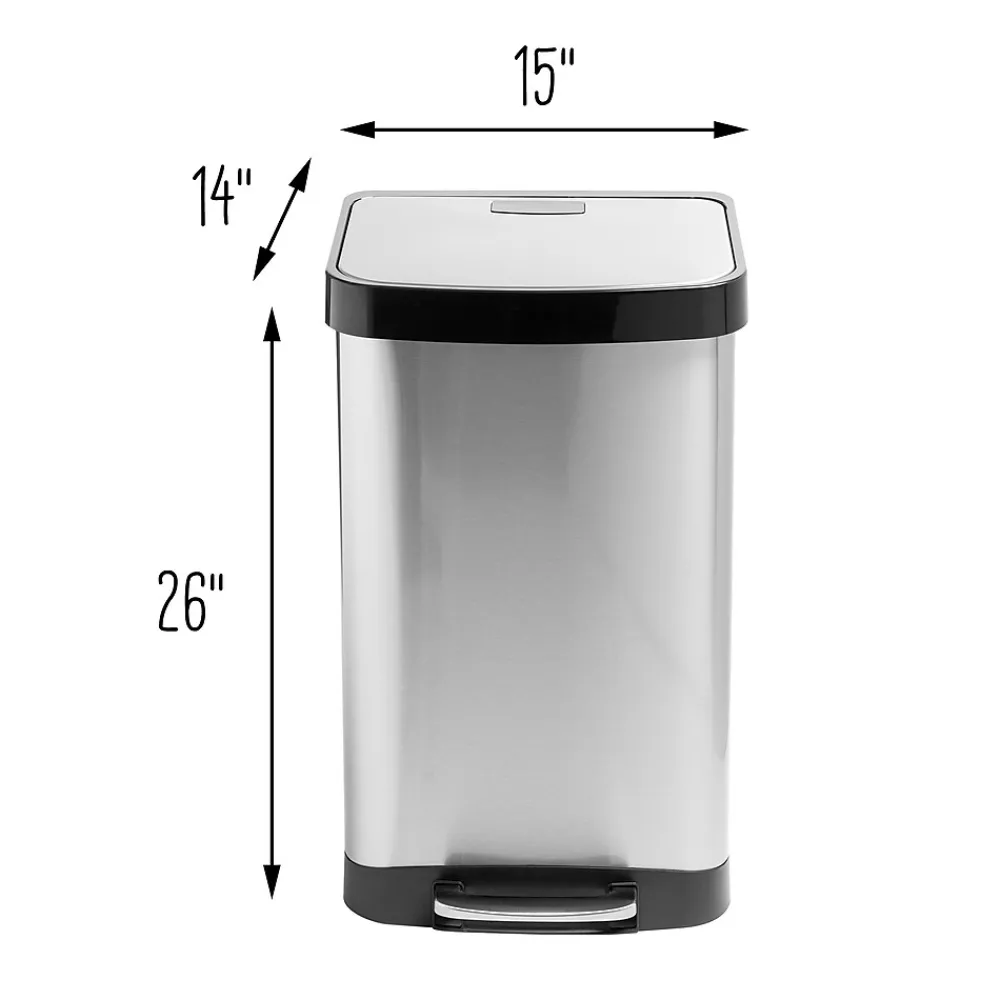 Steel Indoor Square Step Trash Can with Hinged Lid, 13.2 Gallon, Silver (TRS-08993)<Honey-Can-Do Online