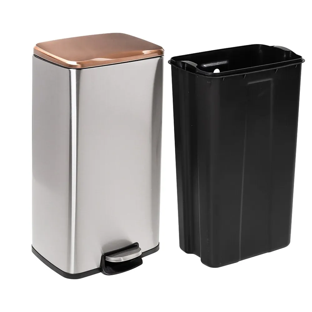 Steel Indoor Trash Can Set with Hinged Lid, 7.92 & 1.32 Gallon, Rose Gold (TRS-09325)<Honey-Can-Do Clearance