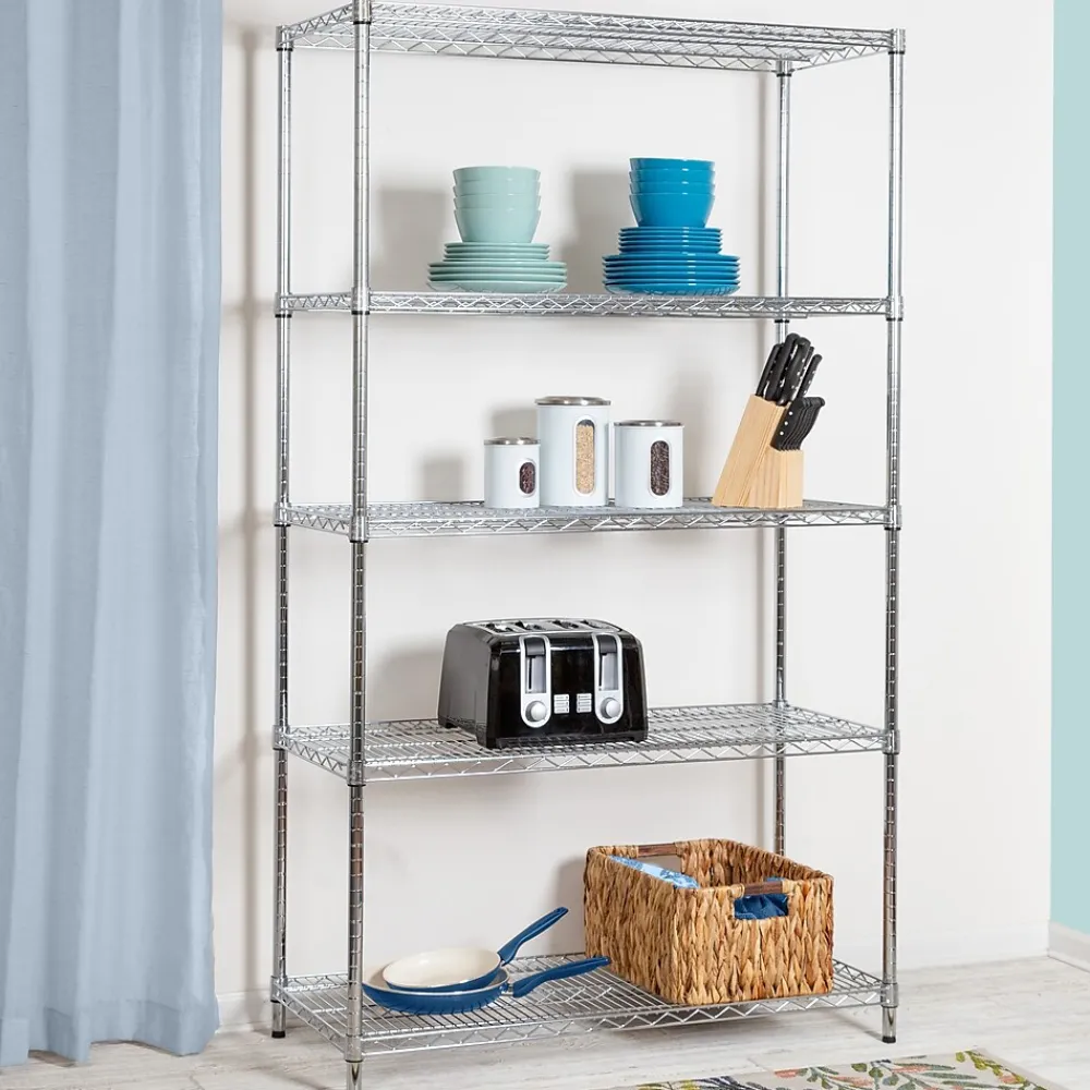 Shelving*Honey-Can-Do 5-Tier Heavy-Duty Adjustable Shelving Unit with 800-lb Shelf Capacity, 18"W, Chrome (SHF-01441)