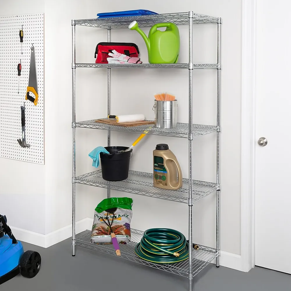 Shelving*Honey-Can-Do 5-Tier Heavy-Duty Adjustable Shelving Unit with 800-lb Shelf Capacity, 18"W, Chrome (SHF-01441)