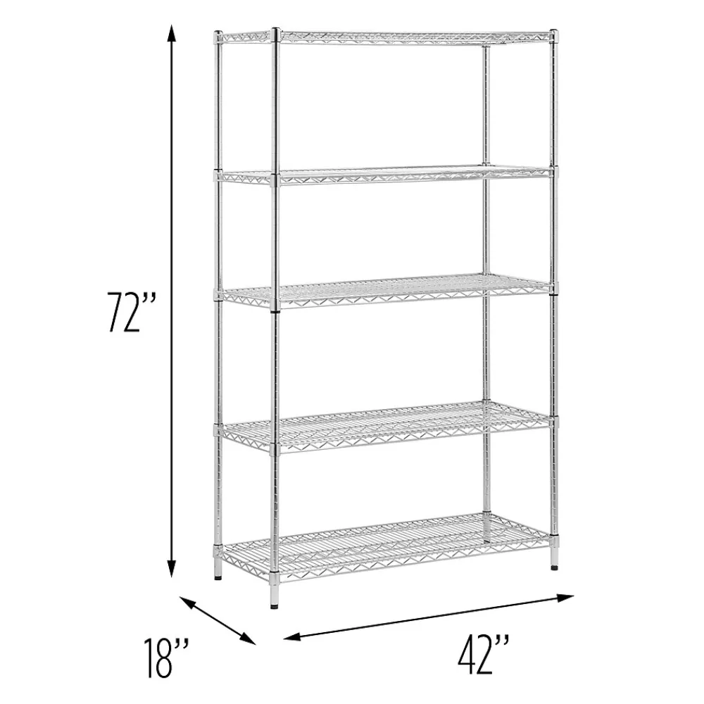 Shelving*Honey-Can-Do 5-Tier Heavy-Duty Adjustable Shelving Unit with 800-lb Shelf Capacity, 18"W, Chrome (SHF-01441)