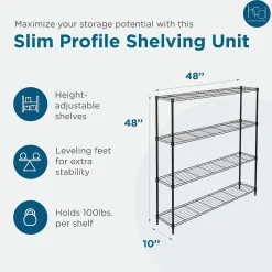 Shelving*Honey-Can-Do 4-Tier Slim Profile Wide Shelving Unit, Black (SHF-10003)