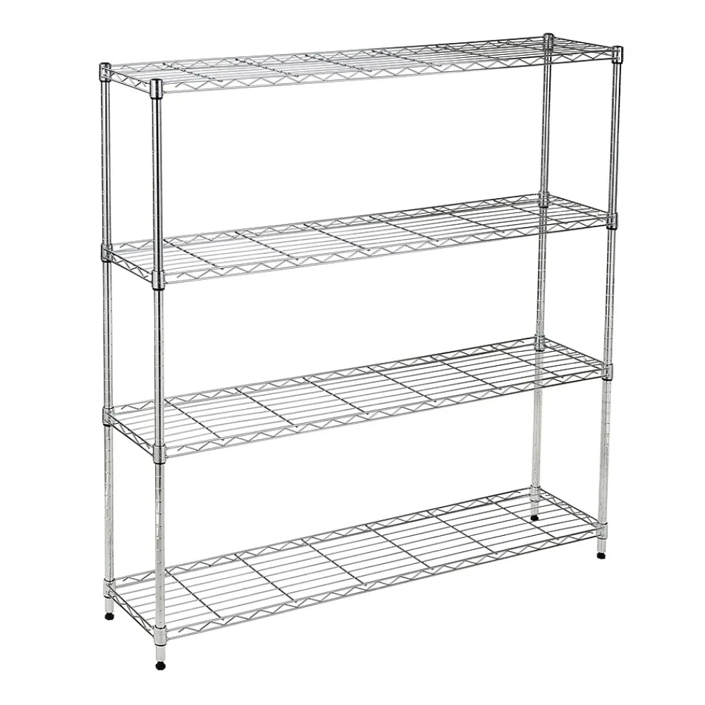 Shelving*Honey-Can-Do 4-Tier Slim Profile Wide Shelving Unit, 48" x 10" x 48", Chrome (SHF-10023)