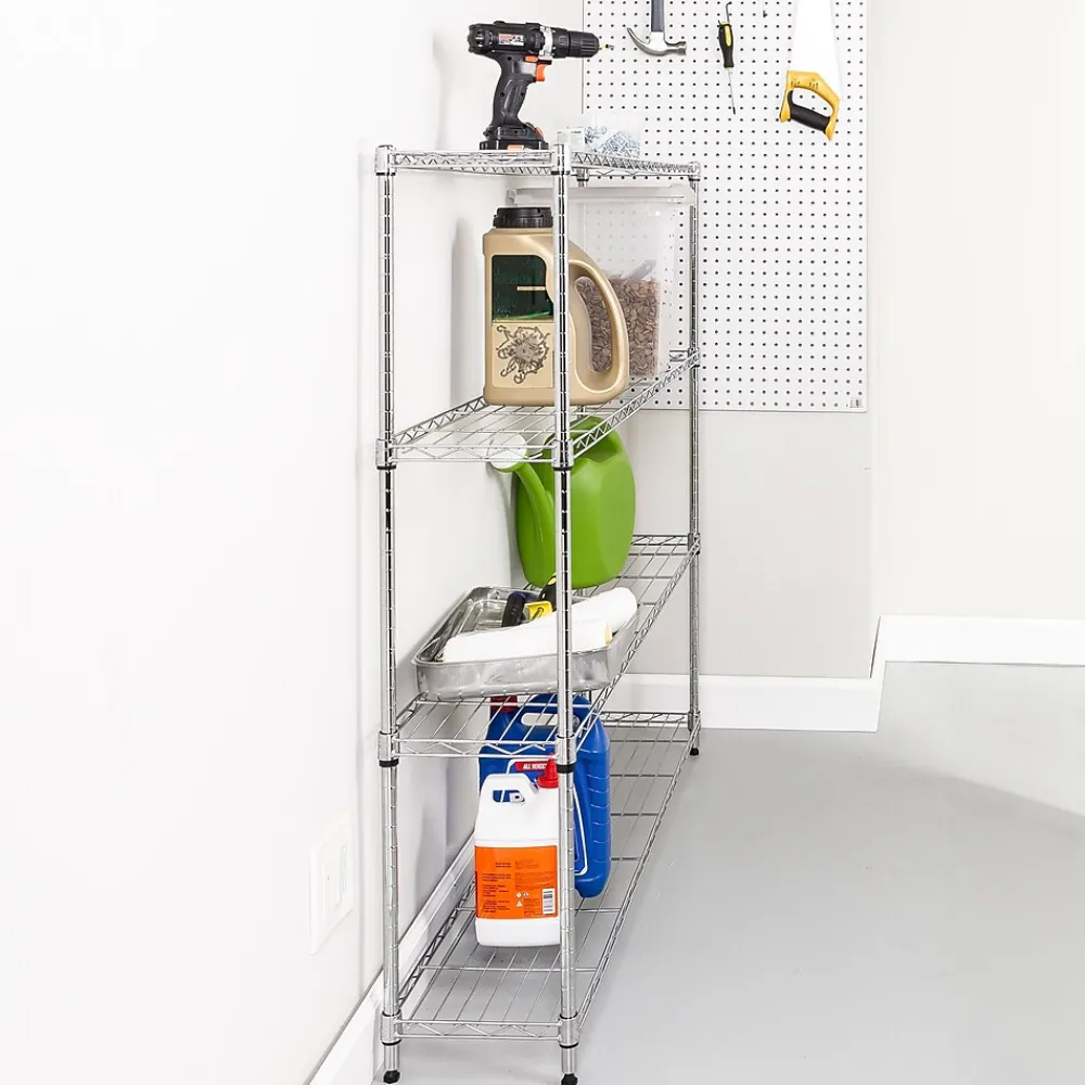 Shelving*Honey-Can-Do 4-Tier Slim Profile Wide Shelving Unit, 48" x 10" x 48", Chrome (SHF-10023)