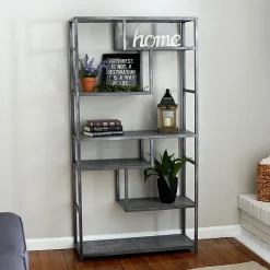Bookcases*Household Essentials 65"H 6-Shelf Bookcase, (8090-1) Slate Faux Concrete