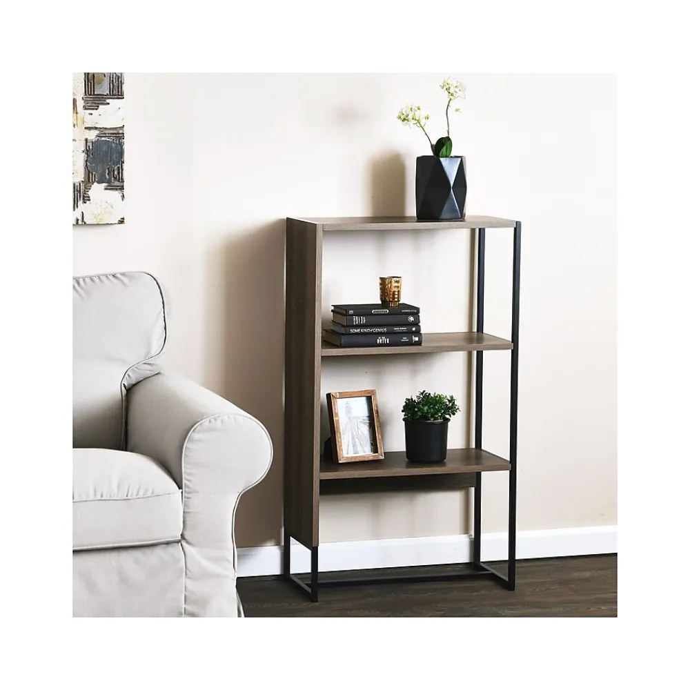 Bookcases*Household Essentials Wrap 41.5" 3-Shelf Bookcase, Brown/Black Laminate/Steel (8260-1) Brown and Black