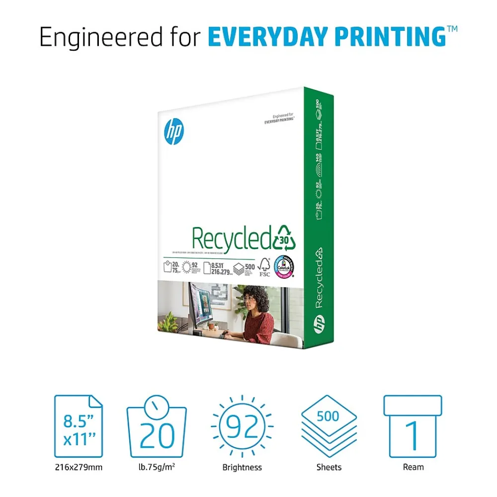 Multipurpose Paper*HP 30% Recycled 8.5" x 11" Multipurpose Paper, 20 lbs., 92 Brightness, 500 Sheets/Ream (E1120)