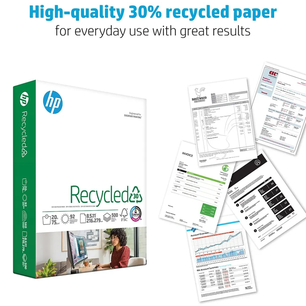 Multipurpose Paper*HP 30% Recycled 8.5" x 11" Multipurpose Paper, 20 lbs., 92 Brightness, 500 Sheets/Ream (E1120)