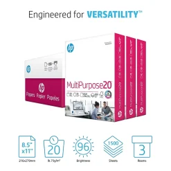 Large Quantity Paper*HP 8.5" x 11" Multipurpose Paper, 20 lbs., 96 Brightness, 1500 Sheets/Carton (112530)