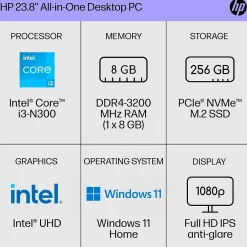 Discount HP 24-cr0026 23.8" All-in-One Desktop Computer, Intel Core i3-N300, 8GB Memory, 256GB SSD (9W2H5AA#ABA)