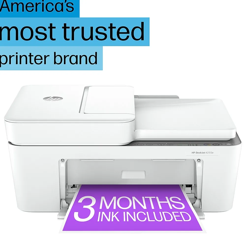 HP DeskJet 4255e Wireless All-in-One Color Inkjet Printer, Scanner, Copier, Best for Home, 3 Months of Ink Included (588S6A)