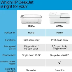 HP DeskJet 4255e Wireless All-in-One Color Inkjet Printer, Scanner, Copier, Best for Home, 3 Months of Ink Included (588S6A)