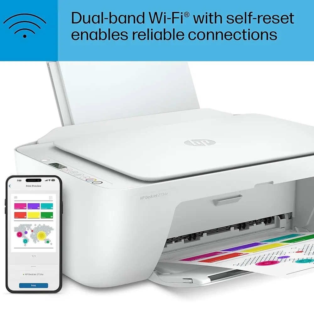HP DeskJet 2734e Wireless Color Inkjet Printer, All-In-One, Print, Scan, Copy, 6 Months FREE Ink with + (26K72A#B1H)