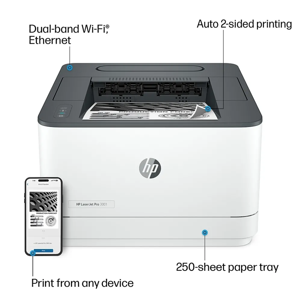 HP LaserJet Pro LJP 3001dw Wireless Black & White Laser Printer, Single-Function, Print, Best for Office (3G65OF)