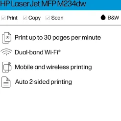 HP LaserJet Pro MFP M234dw Wireless Black & White Laser Printer, All-In-One, Print, Scan, Copy, Best for Home Office (6GW99F)