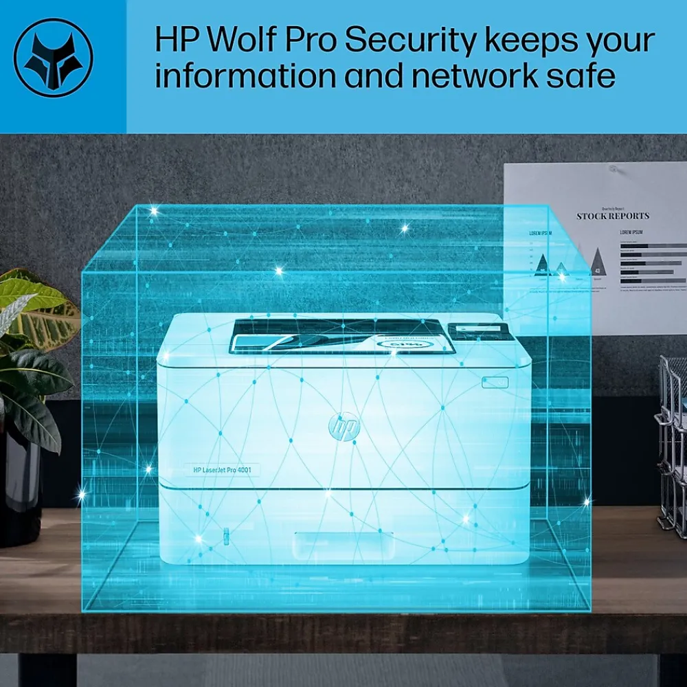 HP LaserJet Pro 4001n Wired Black & White Laser Printer, Single Function Print, Best for Office (2Z599F)