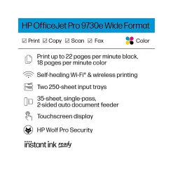 HP OfficeJet Pro 9730e Wide Format Wireless All-in-One Color Printer, Best for Office, 3 Months FREE INK with + (537P6A)