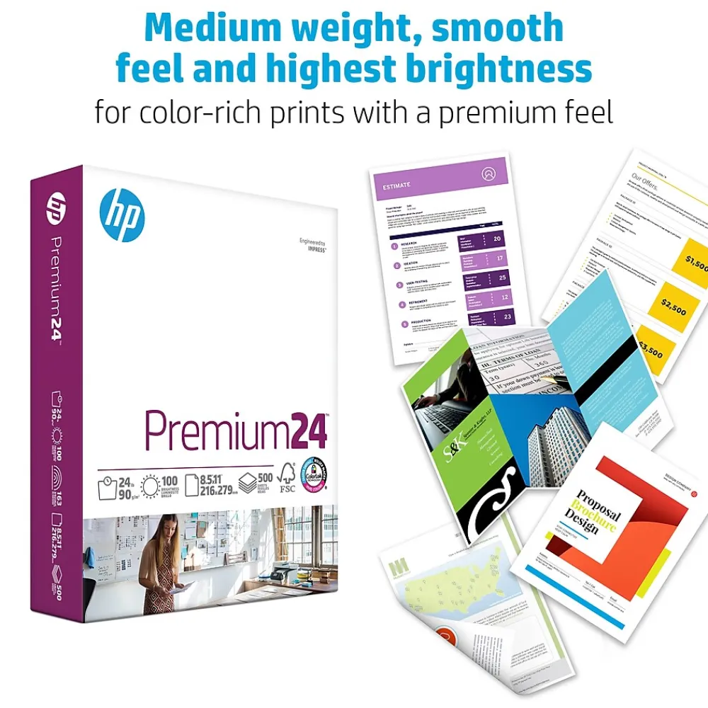Multipurpose Paper*HP Premium24 8.5" x 11" Laser Paper, 24 lbs., 100 Brightness, 500 Sheets/Ream (J1124)