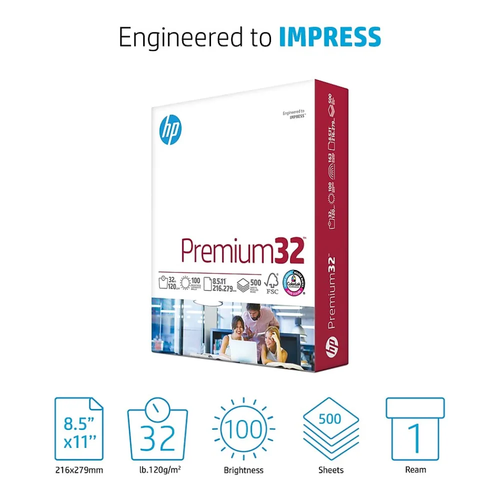 Multipurpose Paper*HP Premium32 8.5" x 11" Multipurpose Paper, 32 lbs., 100 Brightness, 500 Sheets/Ream (113100)
