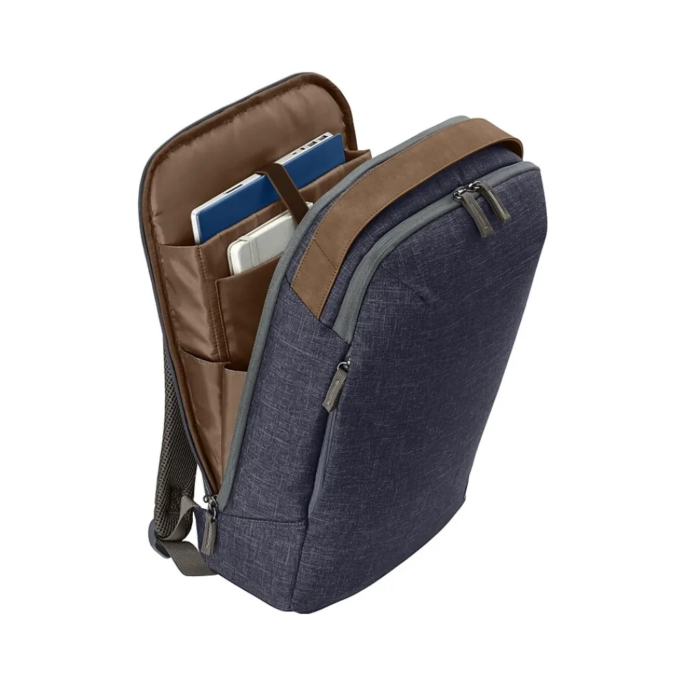 Renew Laptop Backpack, Heather Blue/Brown Fabric/Faux Leather (1A212AA#ABL)<HP Clearance