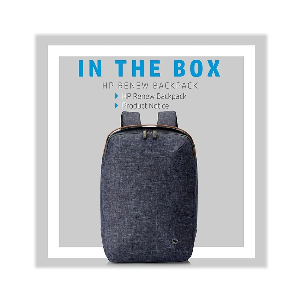 Renew Laptop Backpack, Heather Blue/Brown Fabric/Faux Leather (1A212AA#ABL)<HP Clearance