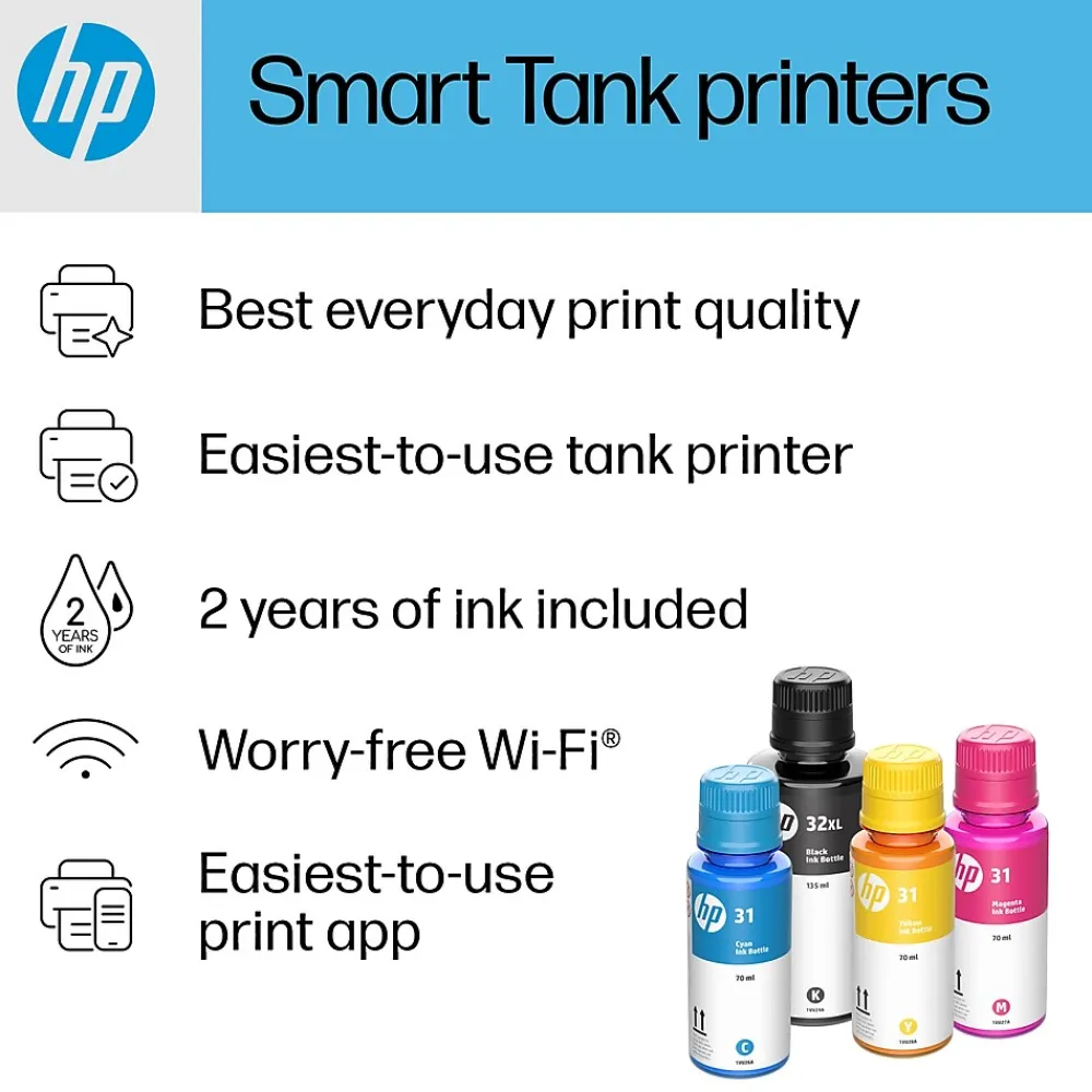 HP Smart Tank 6001 Wireless All-in-One Color Ink Tank Printer Scanner Copier, 2 years ink included (2H0B9A)