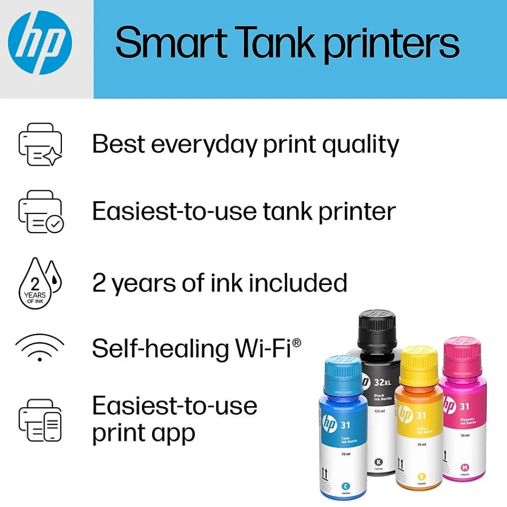 HP Smart Tank 5101 Wireless All-in-One Color Ink Tank Printer Scanner Copier, 2 years ink included (1F3Y0A)