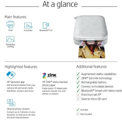 HP Sprocket 200 Wireless Color Inkjet Printer, Single-Function, Print (ISPW)