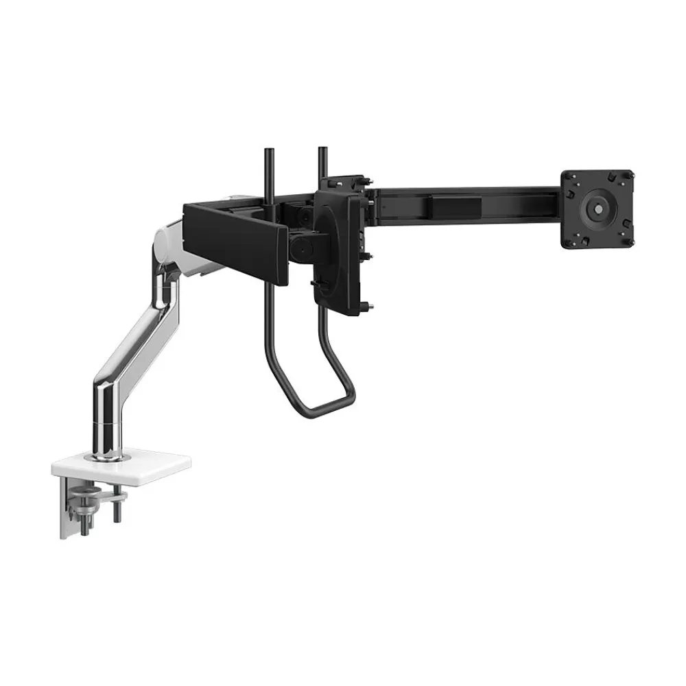 Outlet Humanscale M10 Adjustable Triple Monitor Arm with Crossbar and Handle, up to 26.5" Monitors, Polished Aluminum (M13HBW)
