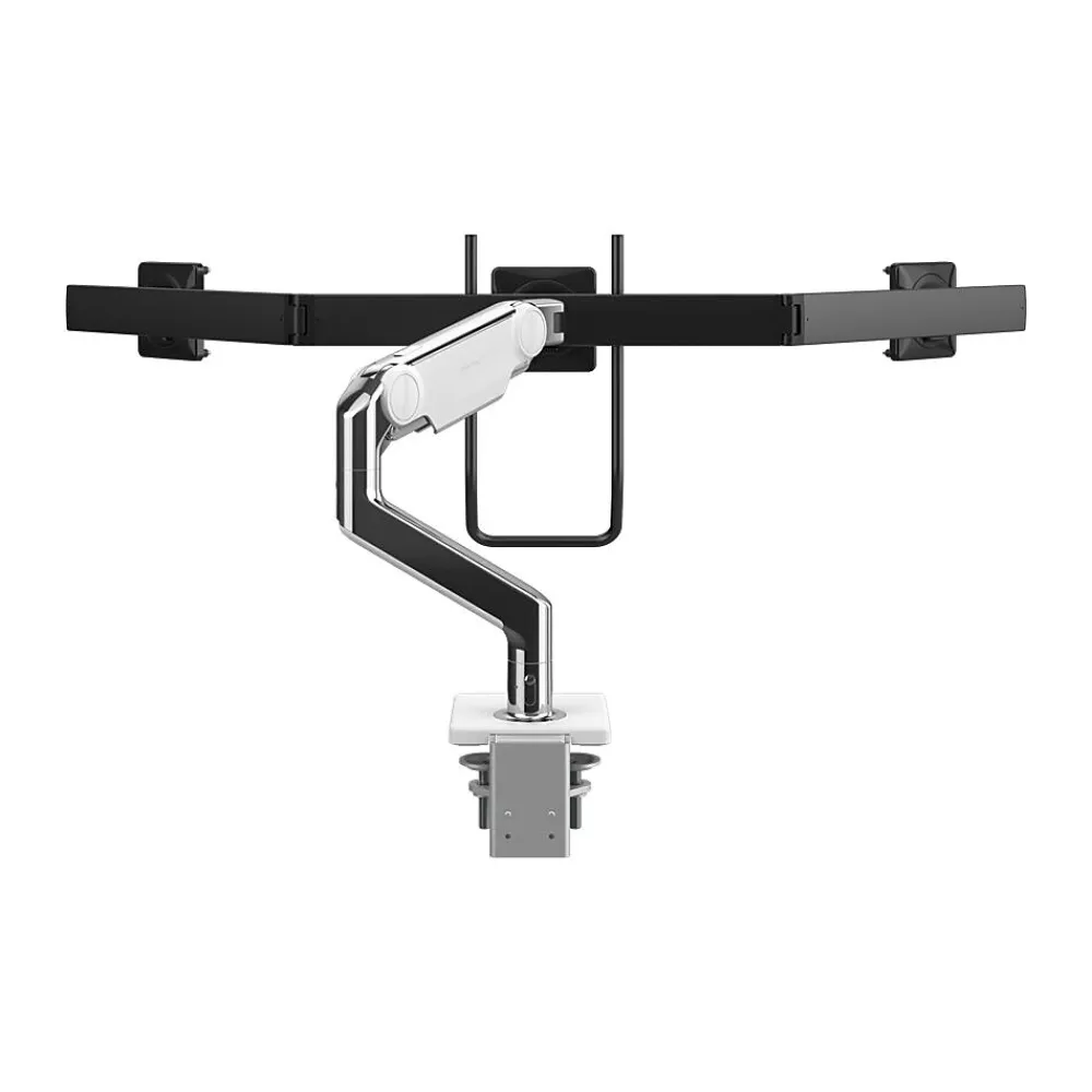 Outlet Humanscale M10 Adjustable Triple Monitor Arm with Crossbar and Handle, up to 26.5" Monitors, Polished Aluminum (M13HBW)