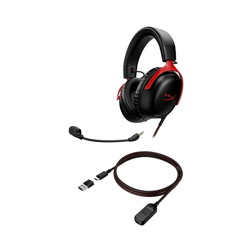 Hot HyperX Cloud III Noise Canceling Stereo Gaming Headset, USB, 3.5mm, Black/Red (727A9AA)