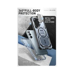 i-Blason ArmorBox MagSafe Rugged Case for Samsung Galaxy S24+, Shock Absorbing, Metallic Blue (GS24PLUSABSPTT)