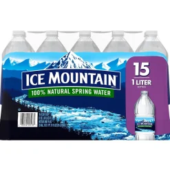 Ice Mountain 100% Natural Spring Water, Regular Flavor, 33.8 oz. Plastic Bottles, 15/Carton (11475325)