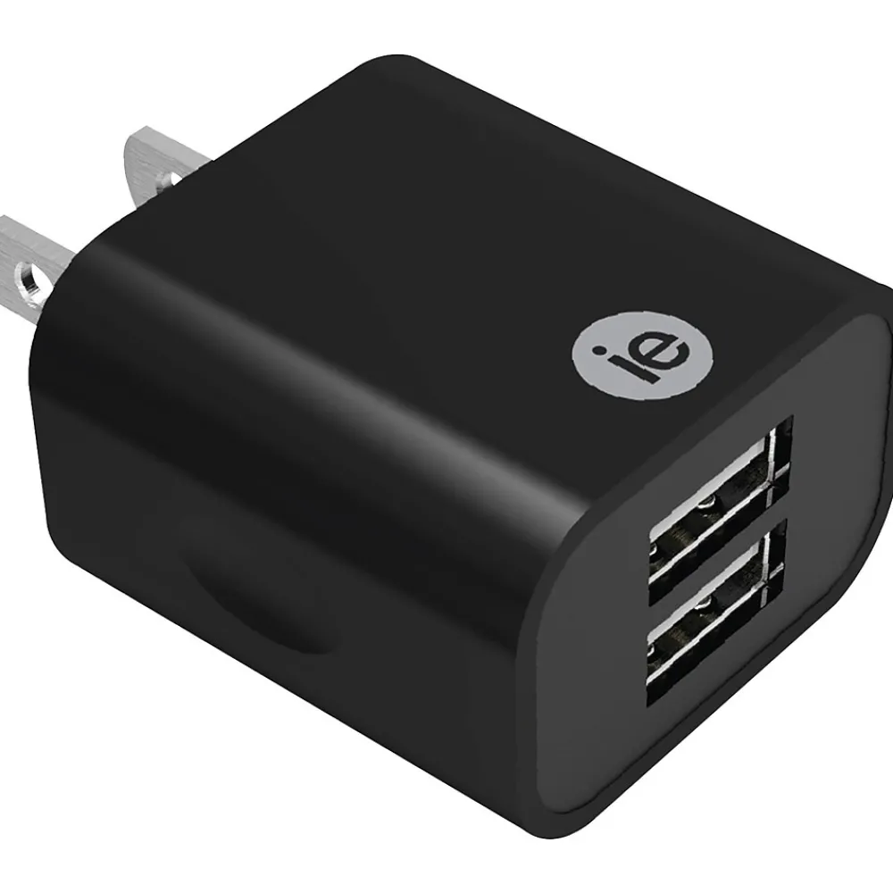 Dual USB Wall Charger, 2.4-Amp, Black, (IEN-AC22A-BK)<iEssentials Clearance