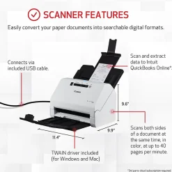 Canon imageFORMULA R40 Receipt Edition USB Duplex Document Scanner, White (4229C009)