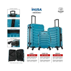 Endurance 3-Piece Hardside Spinner Luggage Set, Teal (IUENDSML-TEA)<InUSA Hot