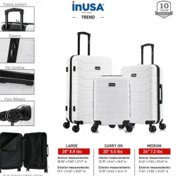 Trend 3-Piece Hardside Spinner Luggage Set, White (IUTRESML-WHI)<InUSA New