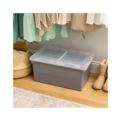 File Storage|Iris Plastic File Box with Split Lid, Letter Size, Gray, 4/Pack (500167)