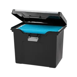 File Storage|Iris Portable File Box with Organizer Lid, Letter Size, Black (110977)